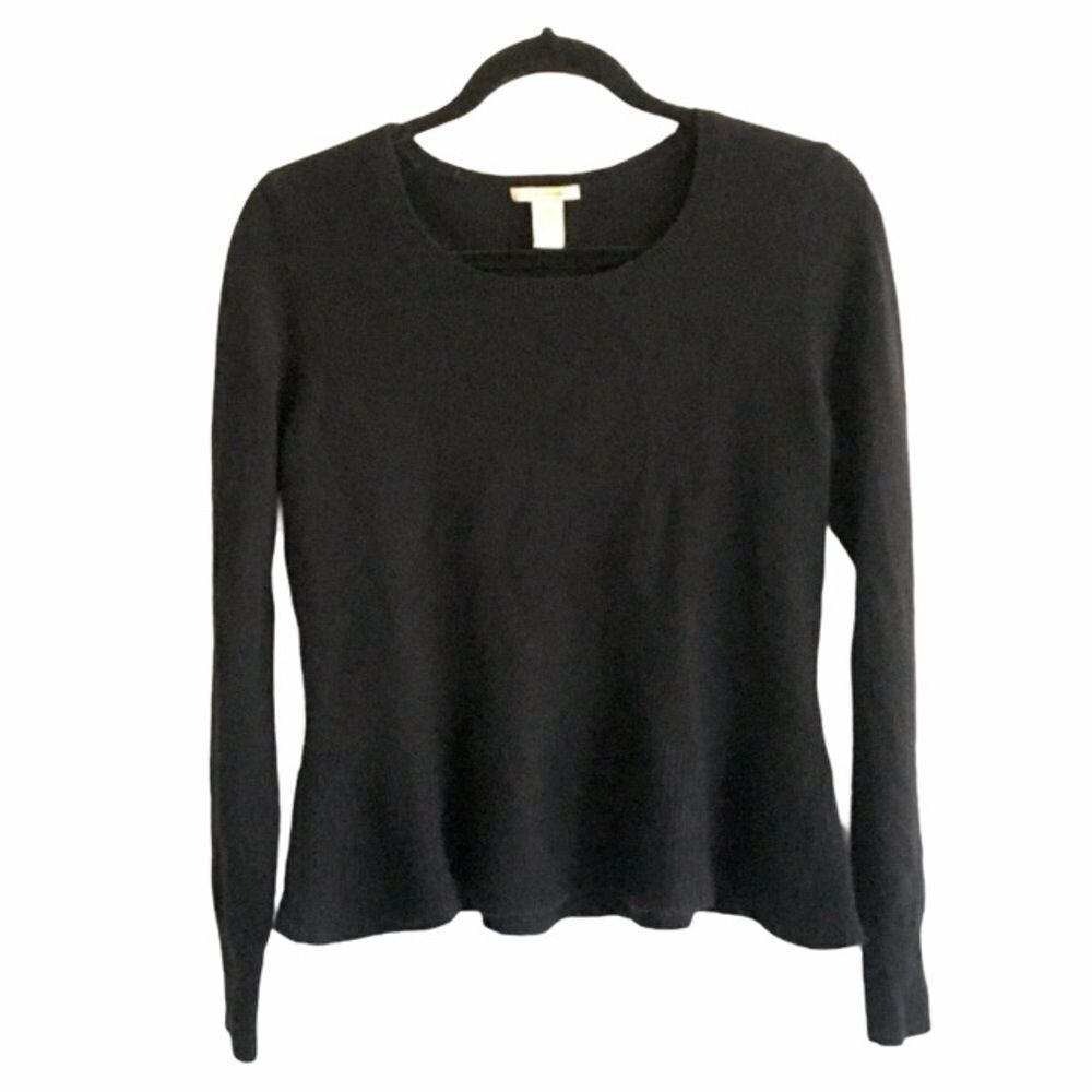 WHITE + WARREN Black Cashmere Peplum Flare Sweater Size S